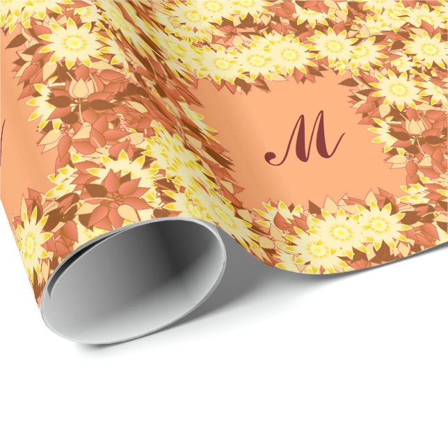 Monogram framed with flowers - cocoa & yellow wrapping paper (Roll Corner)