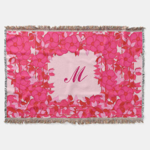Monogram framed with flowers - fuchsia and pink throw blanket