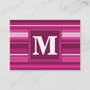 Monogram fuchsia stripes business card