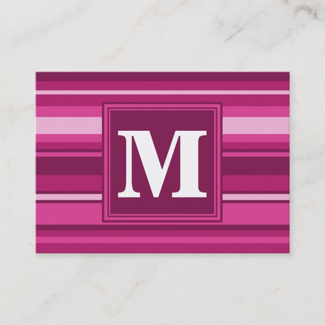 Monogram fuchsia stripes business card (Front)