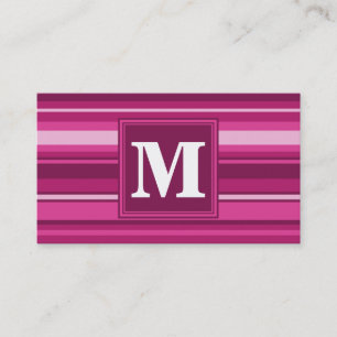 Monogram fuchsia stripes business card