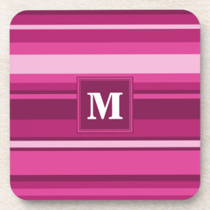 Monogram fuchsia stripes coaster
