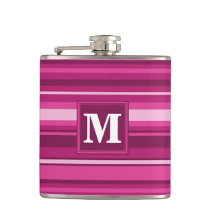 Monogram fuchsia stripes hip flask
