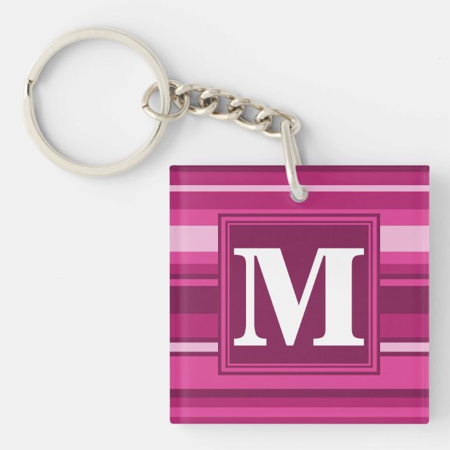 Monogram fuchsia stripes key ring (Front)