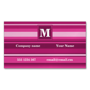 Monogram fuchsia stripes magnetic business card
