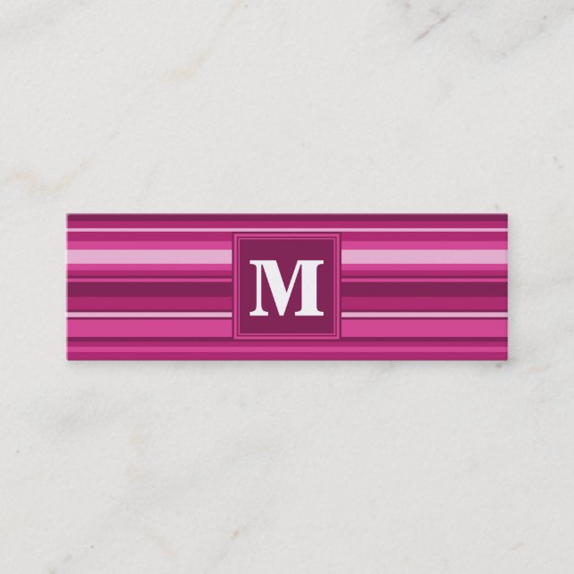 Monogram fuchsia stripes mini business card (Front)