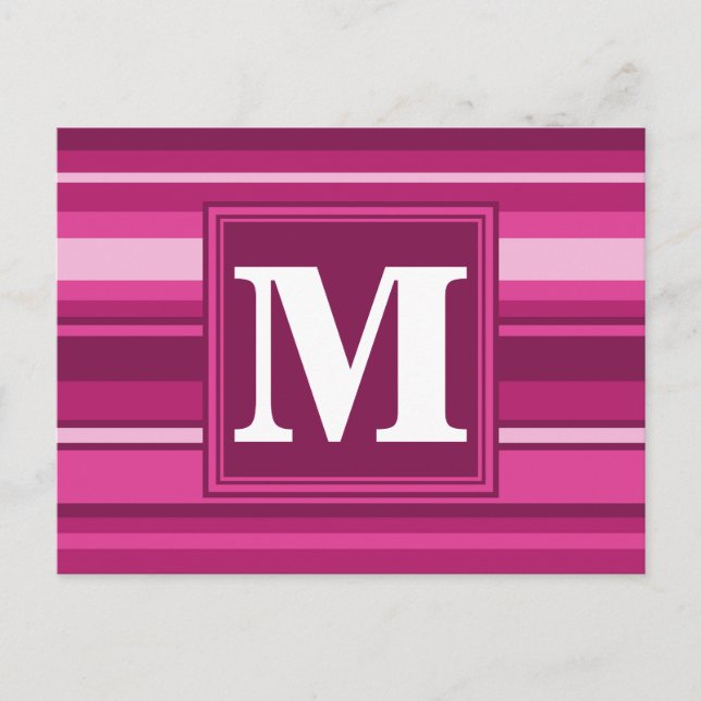Monogram fuchsia stripes postcard (Front)
