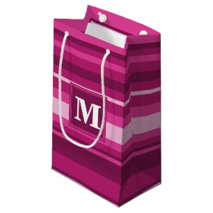 Monogram fuchsia stripes small gift bag