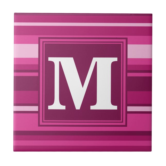 Monogram fuchsia stripes tile (Front)