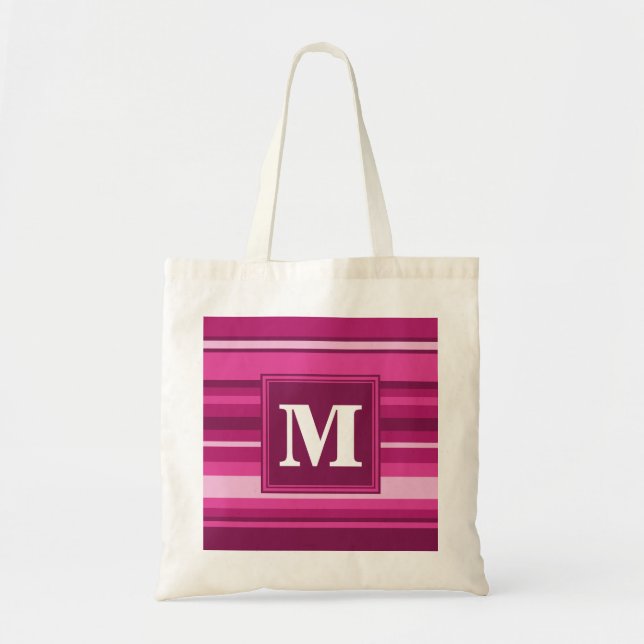Monogram fuchsia stripes tote bag (Front)