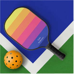 Monogram Full Name Colourful Yellow Blue Gradient Pickleball Paddle