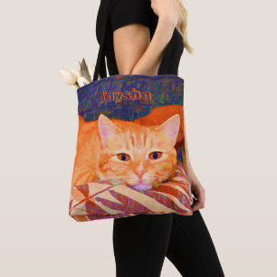 Monogram Funny Cute Bright Orange Tabby Cat Tote Bag