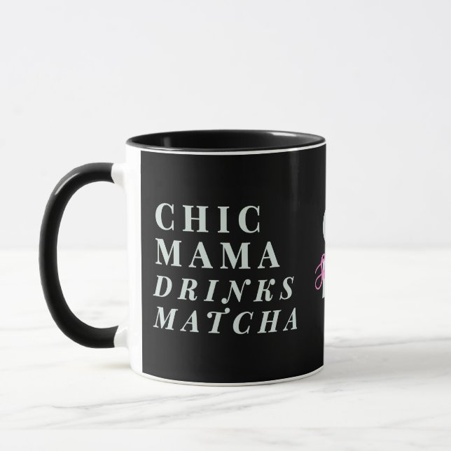 Monogram Funny Mama Matcha Tea Saying Minimalist  Mug (Left)