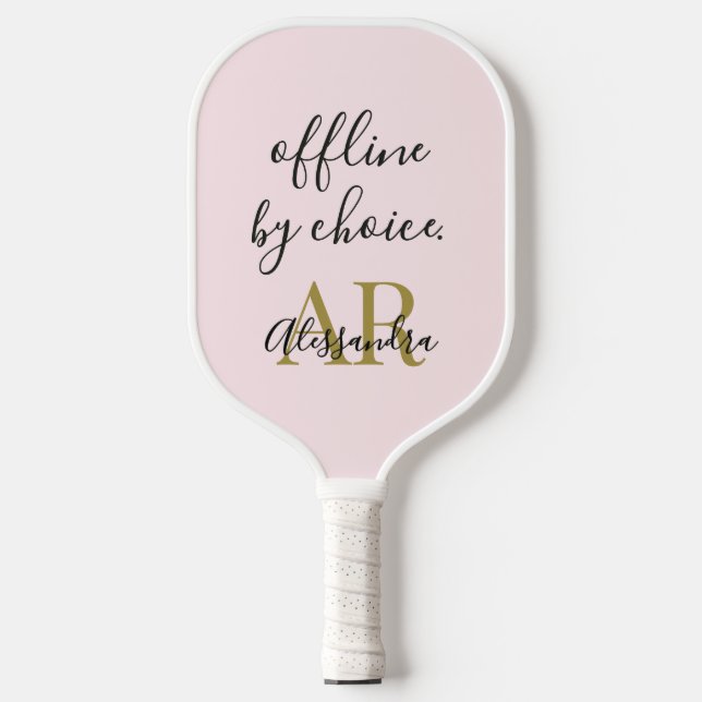 Monogram Funny Pastel Pink Gold Black Minimalist Pickleball Paddle (Front)