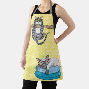 Monogram Funny Whimsical Cats Trendy Modern Apron