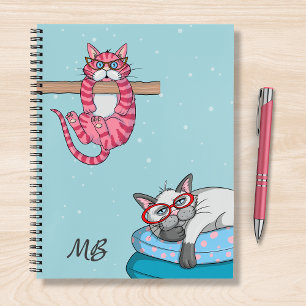 Monogram Funny Whimsical Cats Trendy Modern Notebook
