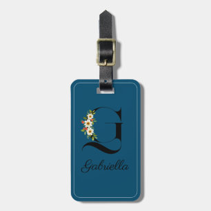 Monogram G cobalt watercolor flower Luggage Tag