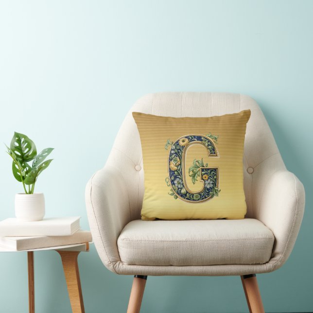 Monogram G Flowered Pattern, AI-generated, Cushion (Chair)