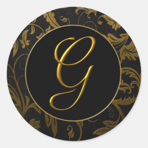 Monogram G Gold and Black Damask Wedding Seal