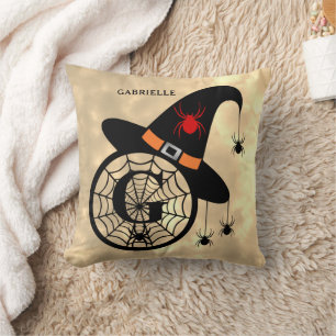 Monogram G Halloween Sky Witch Spiders Name Cushion
