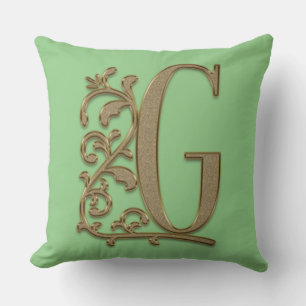 Monogram G Spring Green Family Wedding, Birthday Cushion