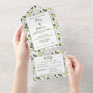 Monogram Garden Gooseberry Spring Floral Wedding All In One Invitation