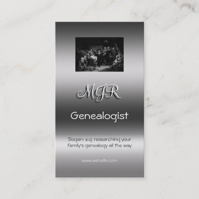 Monogram, Genealogy Business, metallic-effect Business Card (Front)