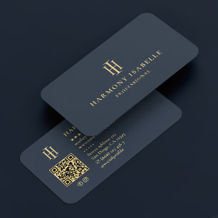 Monogram General Contractor Construction Dark Blue Business Card