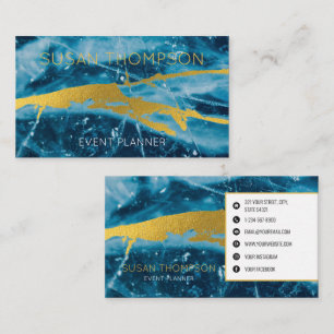 Monogram Geode Agate Gemstone Blue and Gold Business Card
