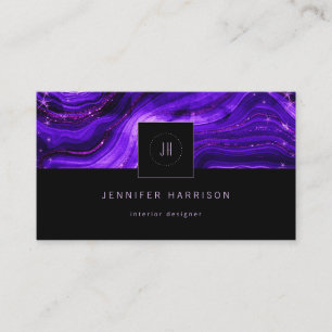 Monogram Geode Purple Black Abstract Modern Business Card