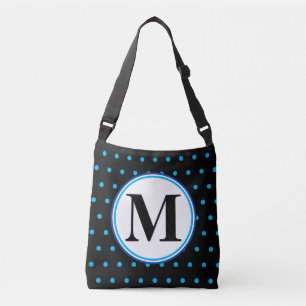 Monogram Geometric Black Blue Polka Dots Crossbody Bag