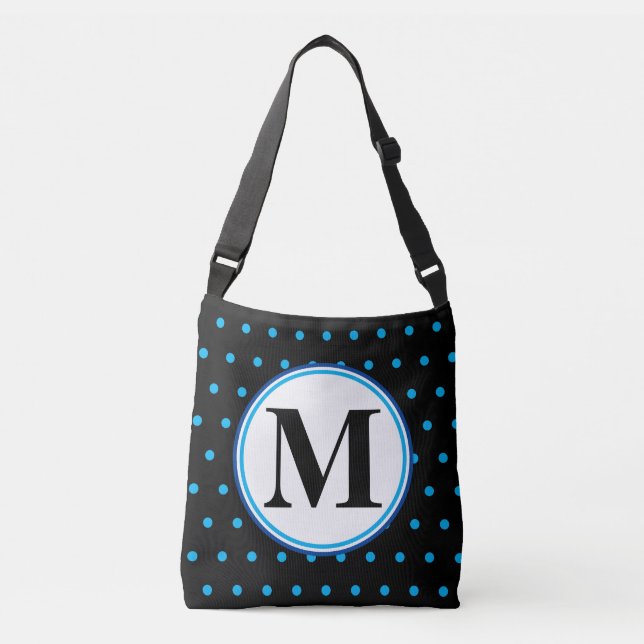 Monogram Geometric Black Blue Polka Dots Crossbody Bag (Front)