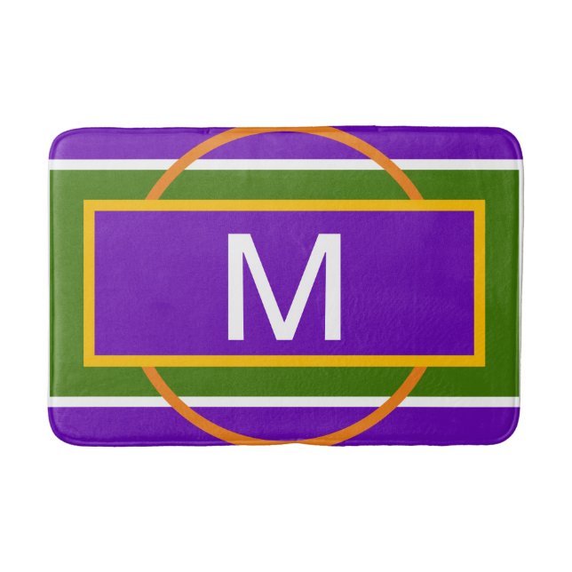 Monogram Geometric Bright Purple Yellow  Orange   Bath Mat (Front)