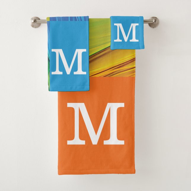Monogram geometric colourful bath towel set (Insitu)