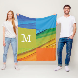 Monogram geometric colourful design fleece blanket