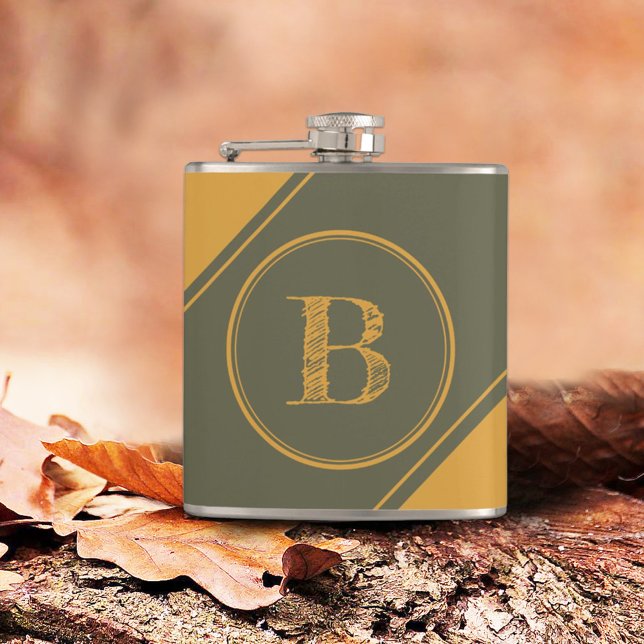 Monogram Geometric Diagonal Mango Moss Green Flask (Creator Uploaded)