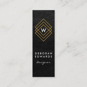 Monogram Geometric Gold Squares Faux Leather Mini Business Card