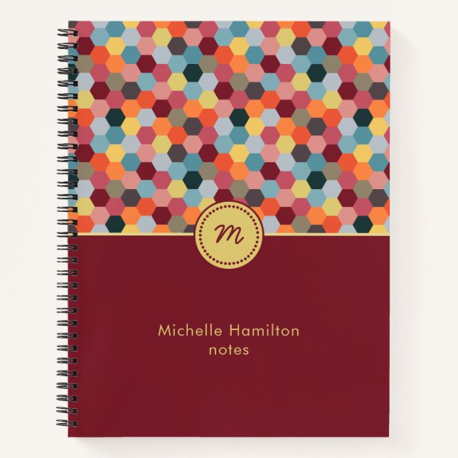 Monogram Geometric Modern Hexagon Spiral Notebook (Front)