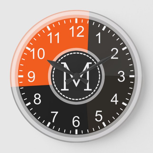 Monogram Geometric Modern Retro Colorful #2 Large Clock (Front)