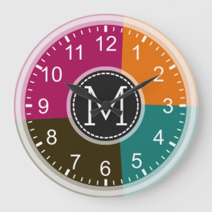 Monogram Geometric Modern Retro Colourful #7 Large Clock
