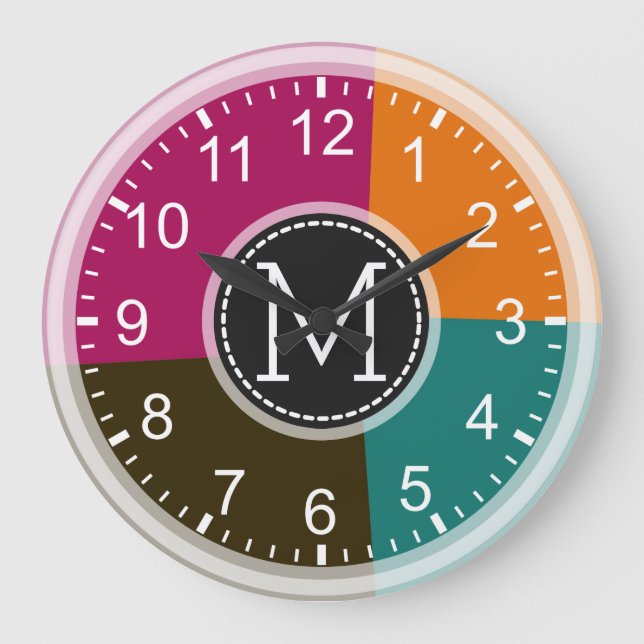 Monogram Geometric Modern Retro Colourful #7 Large Clock (Front)