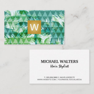 Monogram   Geometric Palm Trees Business Card