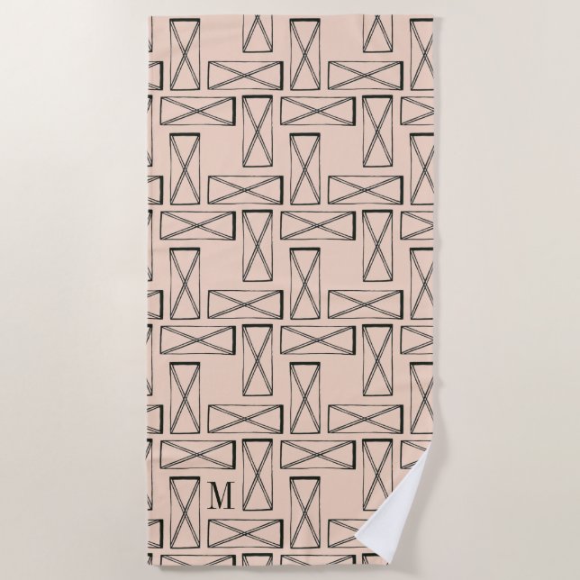 Monogram | Geometric Rectangle X Design Beach Towel (Front)
