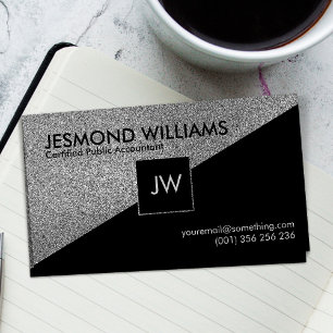 Monogram - Geometric Silver - Accounting Services Business Card