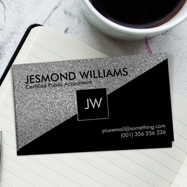 Monogram - Geometric Silver - Accounting Services Business Card (Creator Uploaded)