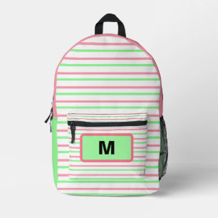 Monogram Geometric Stripes Pink Green White Printed Backpack