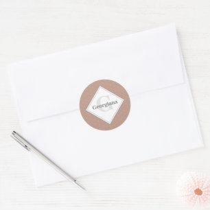 Monogram Geometric Warm Neutrals Beige Polka Dots Classic Round Sticker