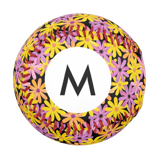 Monogram Gerbera flowers pattern, background Baseball (Front Left)