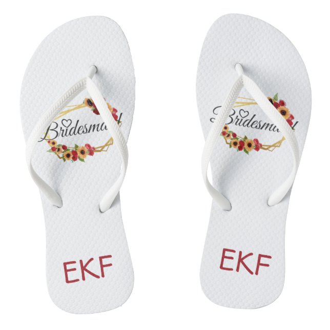 Monogram Gift for Bridesmaid Red Yellow Floral  Jandals (Footbed)