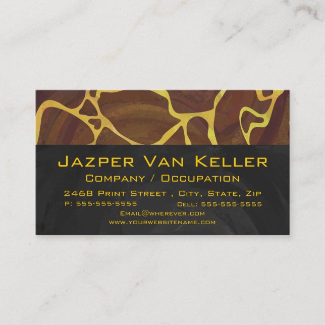 Monogram Giraffe Brown, Yellow Print Business Card (Front)
